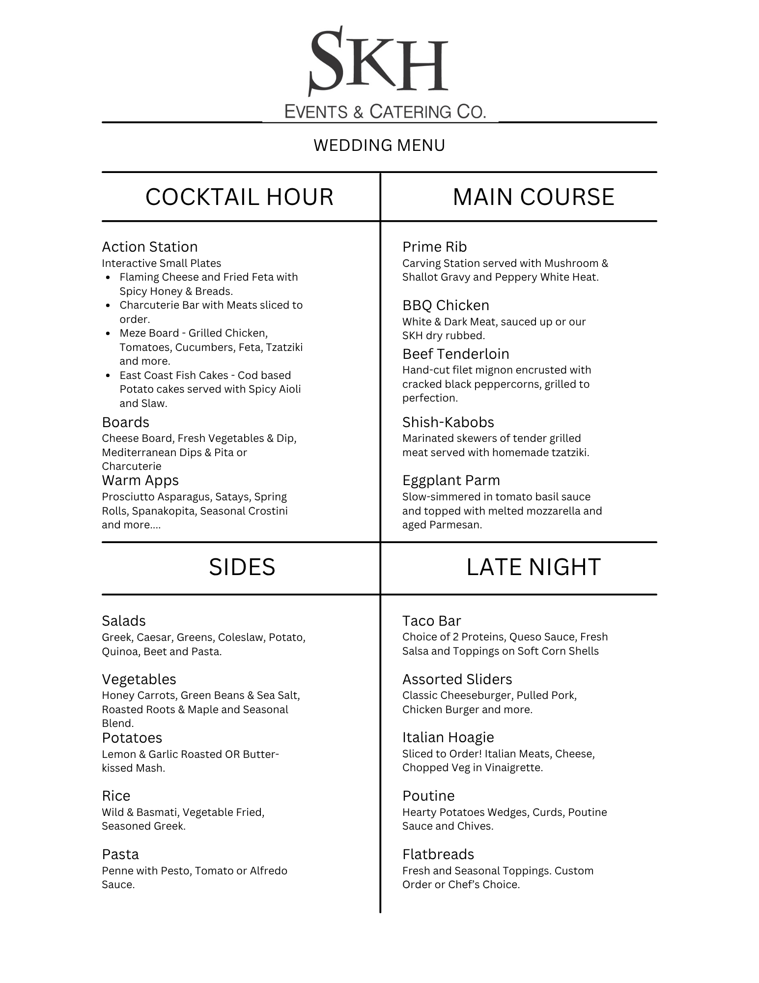 SKH Wedding Menu